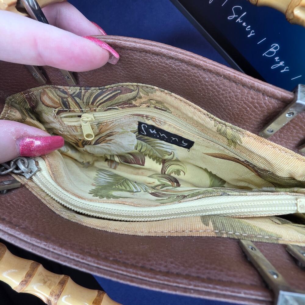 Sunny Hawaii Straw Mini Tote Bamboo Handles Tan Brown 9x5x2.5" 1H - Picture 6 of 10
